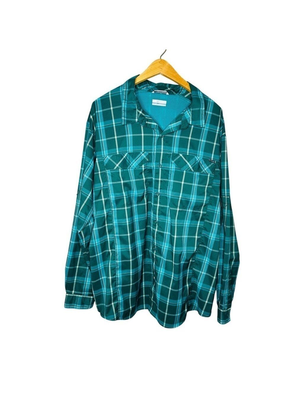 Columbia‎ Omni Shade Green Plaid Button Front Men's Shirt Size XXL